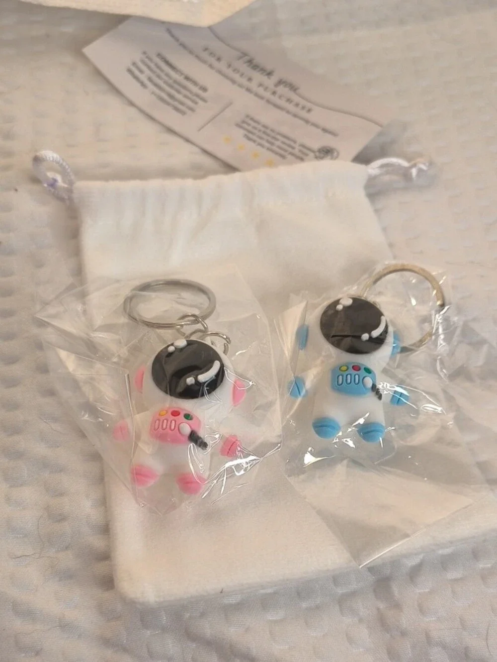 Cute Astronaut Keychain Duo - Pink & Blue With Dustbag